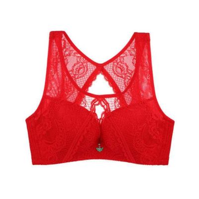 Large Full-Cup Side retraction Anti-Expansion and drooping Adjustable Bra Sexy lace Beautiful Vest White Lingerie (Color : red, Size : 95D)