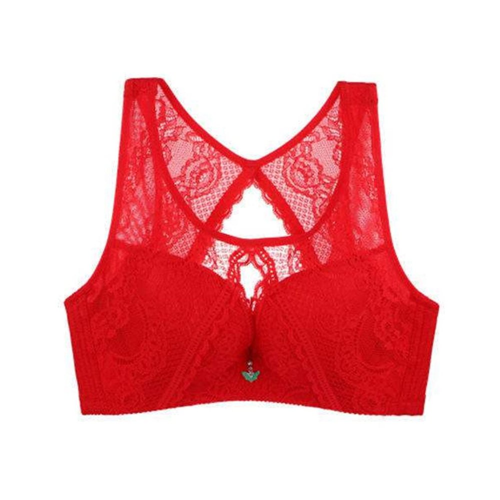 Large Full-Cup Side retraction Anti-Expansion and drooping Adjustable Bra Sexy lace Beautiful Vest White Lingerie (Color : red, Size : 95D)