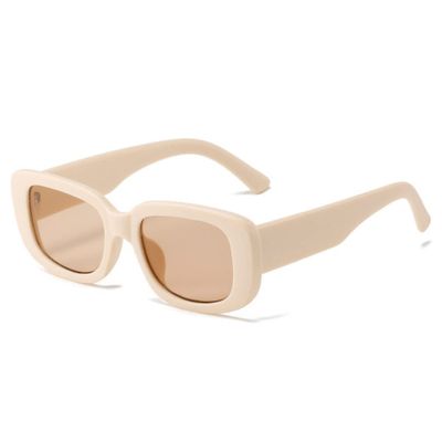 IKANOO Retro Rectangle Sunglasses for Women Men Small Square Frame Trendy Y2K 90s Black Sunglasses (Beige Frame Tea Lens)
