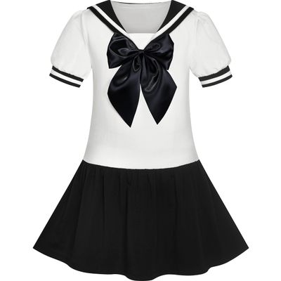 Sunny Fashion Girls Dress Black Sailor School Uniform Big Bow Tie Size 10