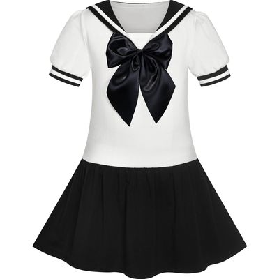 Sunny Fashion Girls Dress Black Sailor School Uniform Big Bow Tie Size 12