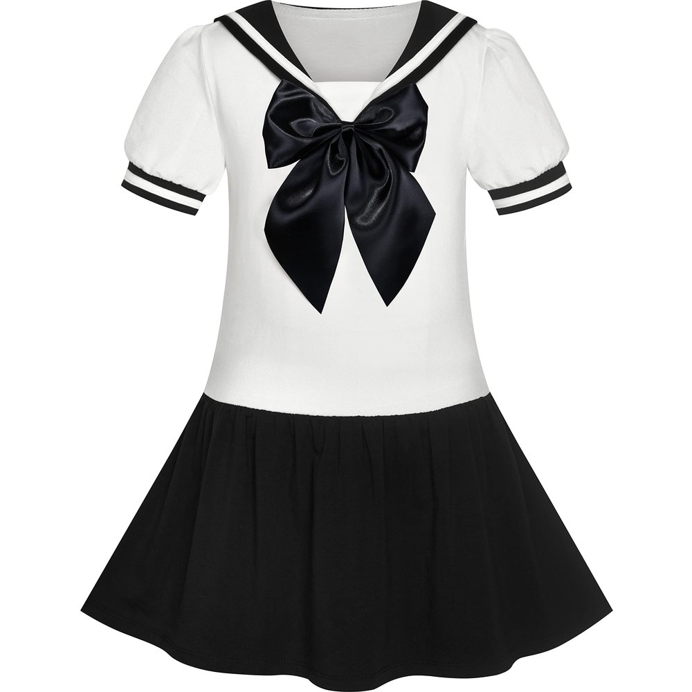 Sunny Fashion Girls Dress Black Sailor School Uniform Big Bow Tie Size 12