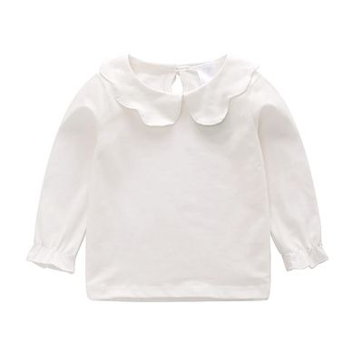RUKOSU Baby Girl Long Sleeve Blouses Solid Color Doll Collar T-Shirt Toddler Kids Cotton Top Bottom White 6-12 Months