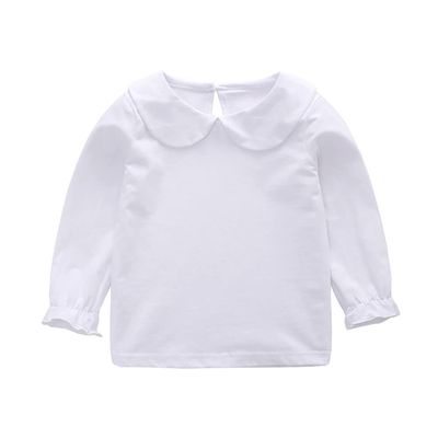 RUKOSU Baby Girl Long Sleeve Blouses Solid Color Doll Collar T-Shirt Toddler Kids Cotton Top Bottom White 12-18 Months