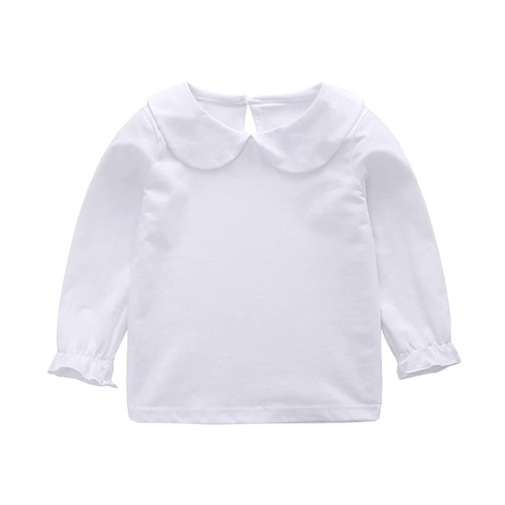 RUKOSU Baby Girl Long Sleeve Blouses Solid Color Doll Collar T-Shirt Toddler Kids Cotton Top Bottom White 12-18 Months