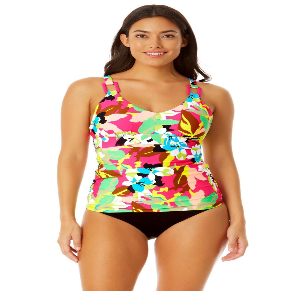 Anne Cole Plus Size Retro Twist Front Underwire Tankini Multi 16W