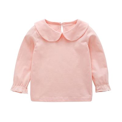 HAOLUKI RUKOSU Baby Girl Long Sleeve Blouses Solid Color Doll Collar T-Shirt Toddler Kids Cotton Top Bottom Pink 5-6T