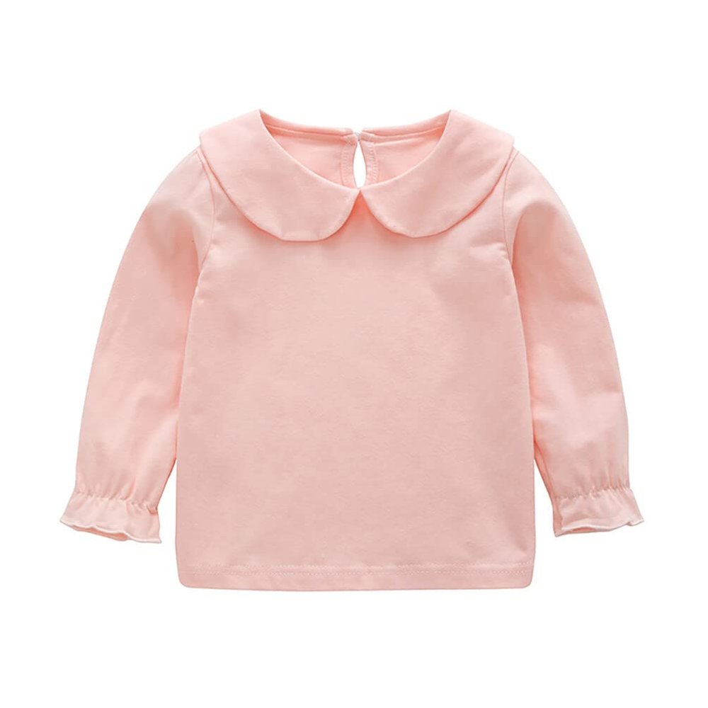 HAOLUKI RUKOSU Baby Girl Long Sleeve Blouses Solid Color Doll Collar T-Shirt Toddler Kids Cotton Top Bottom Pink 5-6T