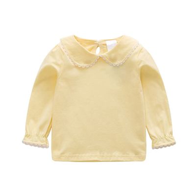 RUKOSU Baby Girl Long Sleeve Blouses Solid Color Doll Collar T-Shirt Toddler Kids Cotton Top Bottom Yellow 18-24 Months