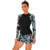 Womens Rashguard Long Sleeve Bathing Suit for Women Rash Guard Tops Floral Print Swim Shirt Bottoms Shorts Swimsuit 2 Piece Swimwear for Beach Vacation with Chest Pads Black + Green #b S view 1