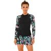 Womens Rashguard Long Sleeve Bathing Suit for Women Rash Guard Tops Floral Print Swim Shirt Bottoms Shorts Swimsuit 2 Piece Swimwear for Beach Vacation with Chest Pads Black + Green #b S view 3