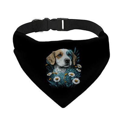Flower Print Pet Bandana Collar - Cool Scarf Collar - Illustration Dog Bandana - XL