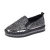 HINDOLA Women's Sparkly Fashion Sneakers Shiny Rhinestone Slip on Flatform Loafers Low Top Bling Casual Walking Shoes B-Black view 1