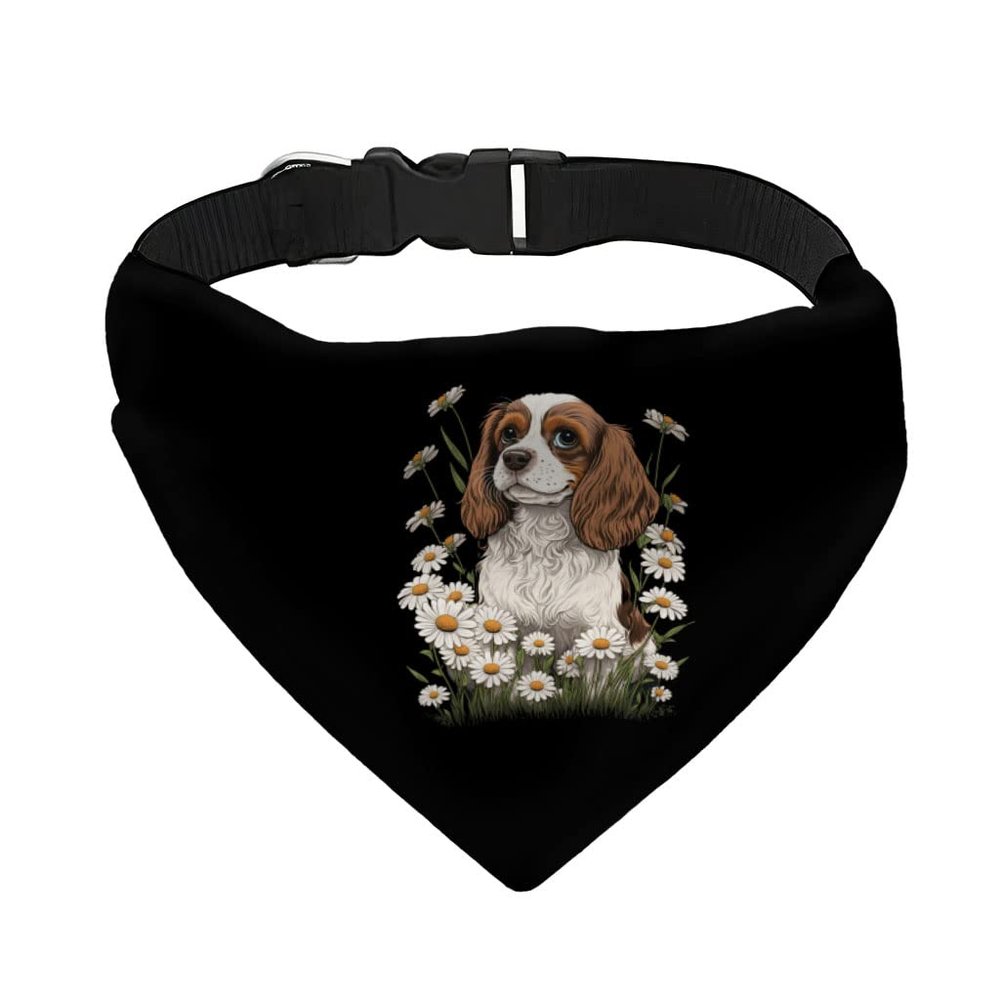 White Daisy Pet Bandana Collar - Flower Graphic Scarf Collar - Cute Graphic Dog Bandana - XL