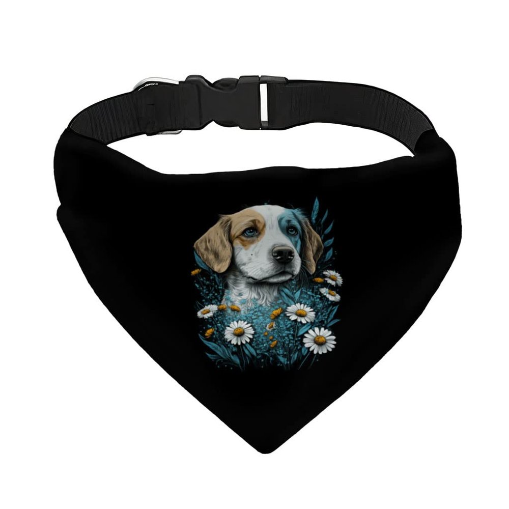 Flower Print Pet Bandana Collar - Cool Scarf Collar - Illustration Dog Bandana - S