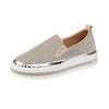 HINDOLA Women's Sparkly Fashion Sneakers Shiny Rhinestone Slip on Flatform Loafers Low Top Bling Casual Walking Shoes Silvery view 1