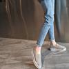 HINDOLA Women's Sparkly Fashion Sneakers Shiny Rhinestone Slip on Flatform Loafers Low Top Bling Casual Walking Shoes Silvery view 3