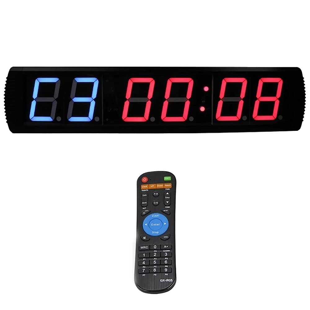 TFECOM 28.7 Inch Digital Wall Clock, EMOM Timer, 4 Inch 6-Digit LED Cycle Timer, 12/24H Display, Up/Dn MM:SS Format, Stopwatch MM:SS, Tabata, FGB