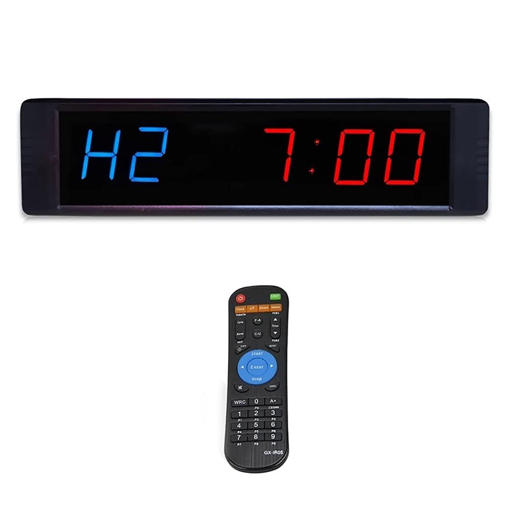 TFECOM Digital Led Wall Clock, EMOM Timer, 1in 6-Digit Cycle Timer, 12/24H Clock, Up/Dn MM:SS Format Display, Stopwatch MM:SS, Tabata, FGB1&2, for Gym
