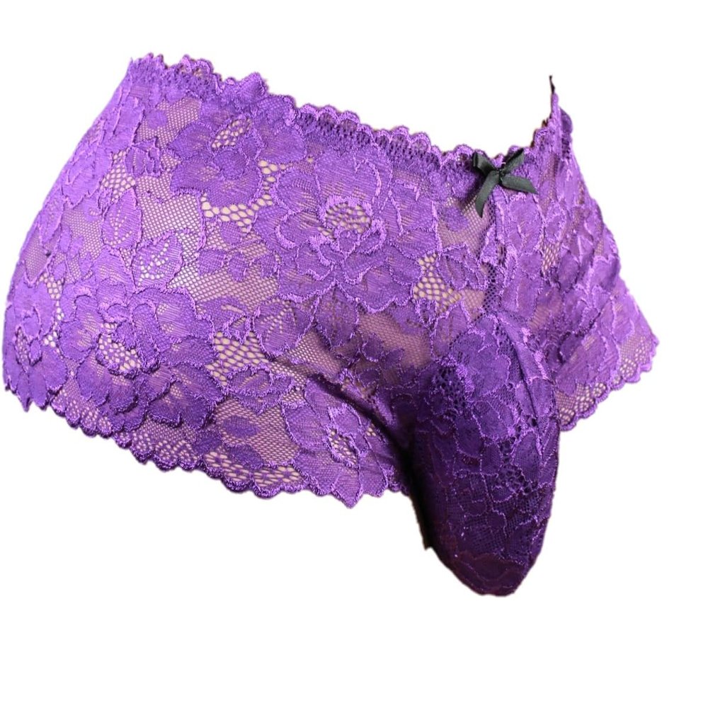 aishani Men's Lingerie Style Underwear - Soft Lace Pouch Briefs Panties,Breathable & Supportive for Everyday Wear,3X-Large Purple
