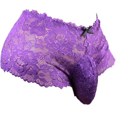 aishani Men's Lingerie Style Underwear - Soft Lace Pouch Briefs Panties,Breathable & Supportive for Everyday Wear,X-Large Purple