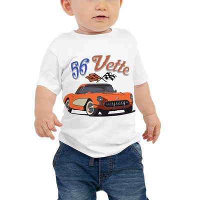 1956 'Vette Convertible Antique Classic Car 56 Vette Custom Baby Jersey Short Sleeve Tee White