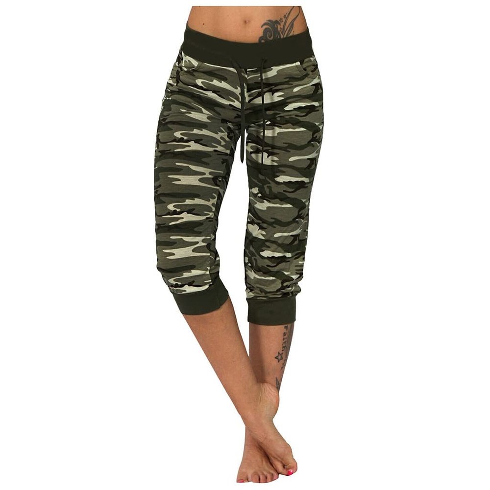 Uillui Cargo Pants Women Bootcut Yoga Workout Cropped Trousers Stretch Waist Athletic Fitness Sweatpants Casual Capri Pants
