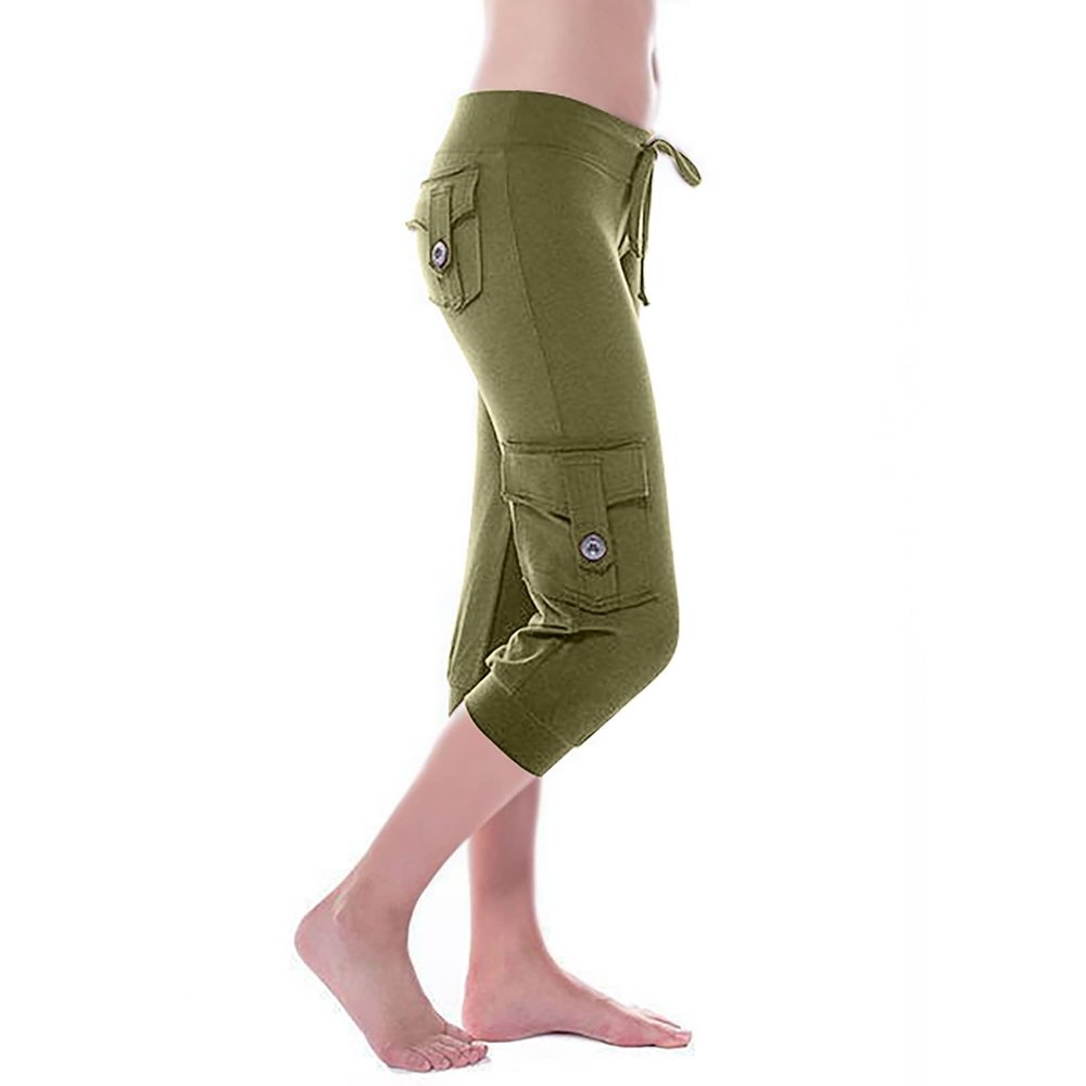 Uillui Cargo Pants Women Bootcut Yoga Workout Cropped Trousers Stretch Waist Athletic Fitness Sweatpants Casual Capri Pants,A01_green,XX-Large