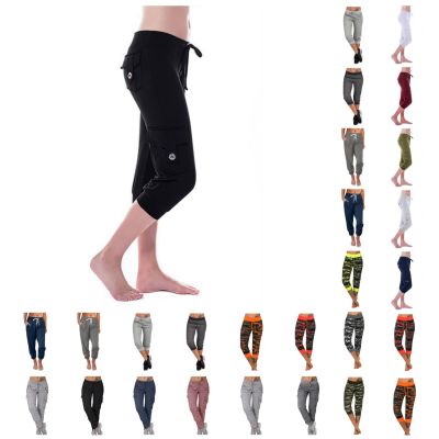 Uillui Cargo Pants Women Bootcut Yoga Workout Cropped Trousers Stretch Waist Athletic Fitness Sweatpants Casual Capri Pants,A01_black,X-Small