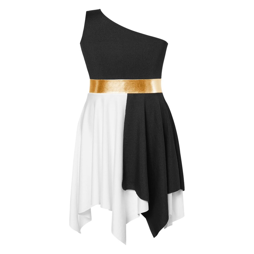 easyforever Girls Color Block Asymmetrical Praise Dance Dress Tunic Ballet Modern Jazz Lyrical Dance Dress Dancewear Black 6 Years