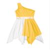 easyforever Girls Color Block Asymmetrical Praise Dance Dress Tunic Ballet Modern Jazz Lyrical Dance Dress Dancewear Yellow 10 Years view 3