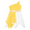 easyforever Girls Color Block Asymmetrical Praise Dance Dress Tunic Ballet Modern Jazz Lyrical Dance Dress Dancewear Yellow 10 Years view 4