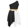 easyforever Girls Color Block Asymmetrical Praise Dance Dress Tunic Ballet Modern Jazz Lyrical Dance Dress Dancewear Black 10 Years view 2