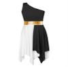 Kvysinly Girls Sleeveless Color Block Asymmetrical Praise Dance Dress Tunic Lyrical Contemporary Ballet Dance Dress Black 16 Years view 3