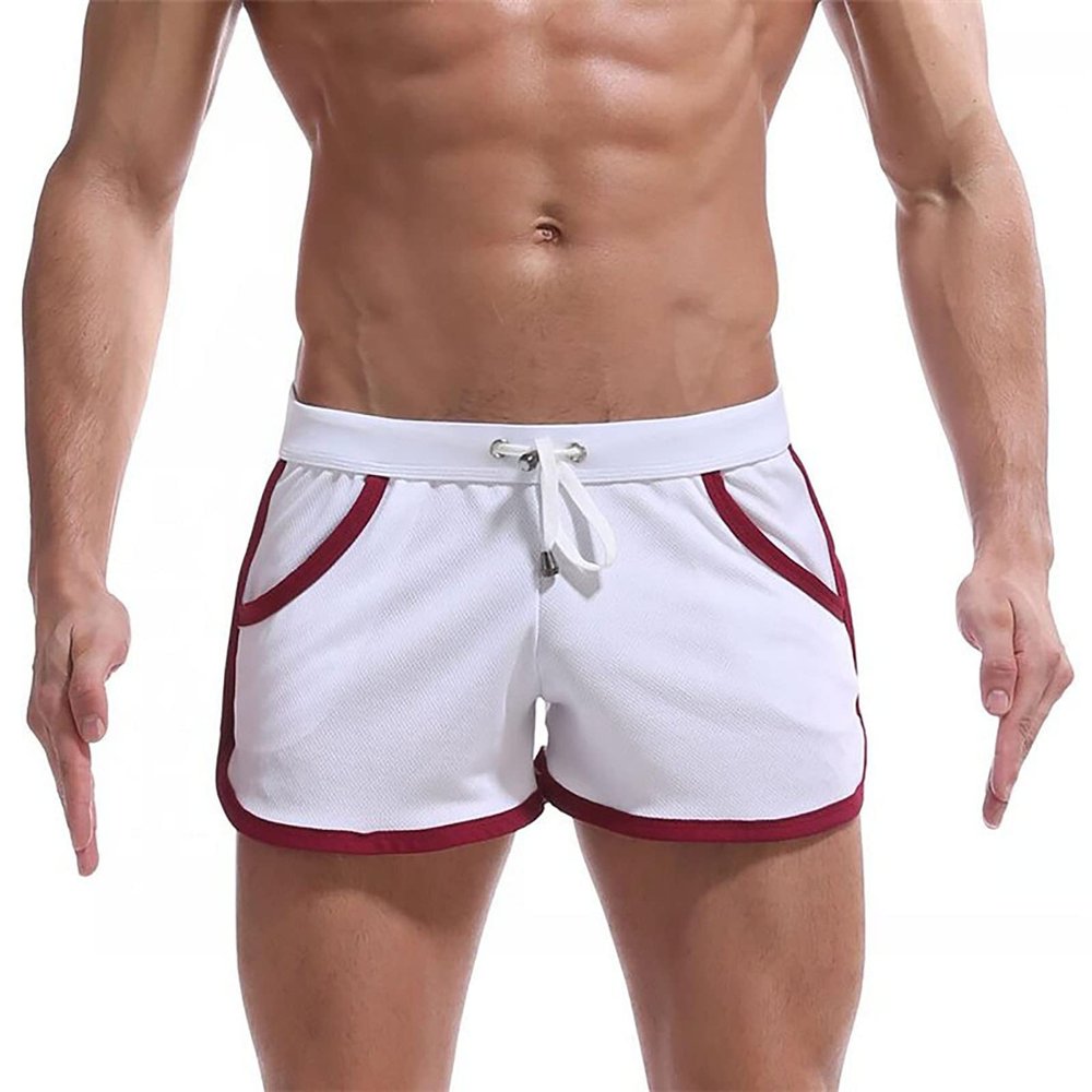 Uillui Mens Bodybuilding Shorts 3 Inch Inseam Drawstring Cotton Sweat Shorts Gym Running Workout Athletic Short with Pockets White