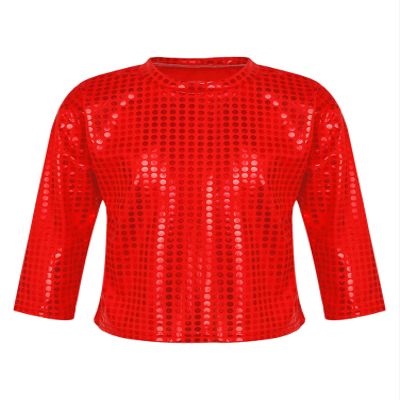 CHICTRY Kids Boys Girls Sparkly Sequin Long Sleeve Hip Hop Jazz Dance Shirt Stage Performance Costume Top Red 2-3 Years