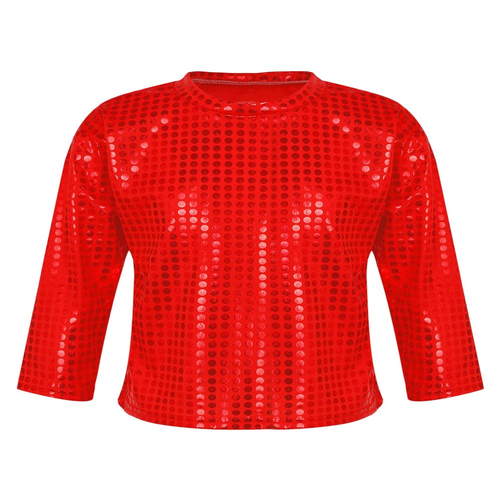 CHICTRY Kids Boys Girls Sparkly Sequin Long Sleeve Hip Hop Jazz Dance Shirt Stage Performance Costume Top Red 2-3 Years