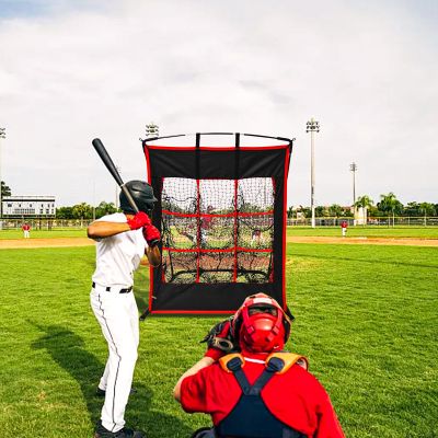 FLITURE Baseball Pitching Target Net - Heavy-Duty 9-Hole Pitching Net with Strike Zone - Portable & Height-Adjustable Training Equipment for Precision Pitcher Training & Throwing Practice