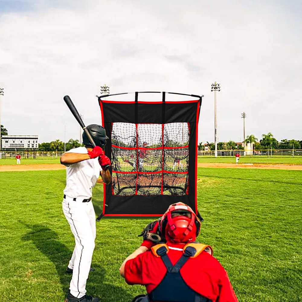 FLITURE Baseball Pitching Target Net - Heavy-Duty 9-Hole Pitching Net with Strike Zone - Portable & Height-Adjustable Training Equipment for Precision Pitcher Training & Throwing Practice
