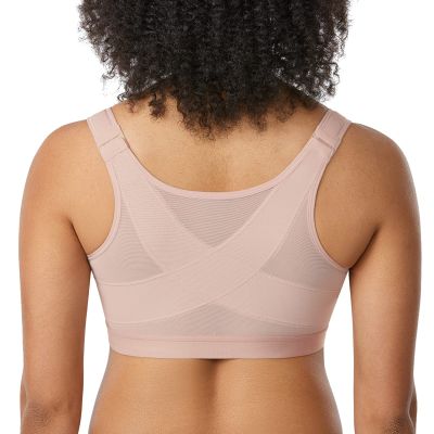 DELIMIRA Women's Front Closure Posture Wireless Back Support Full Coverage Bra Rose Smoked 36B