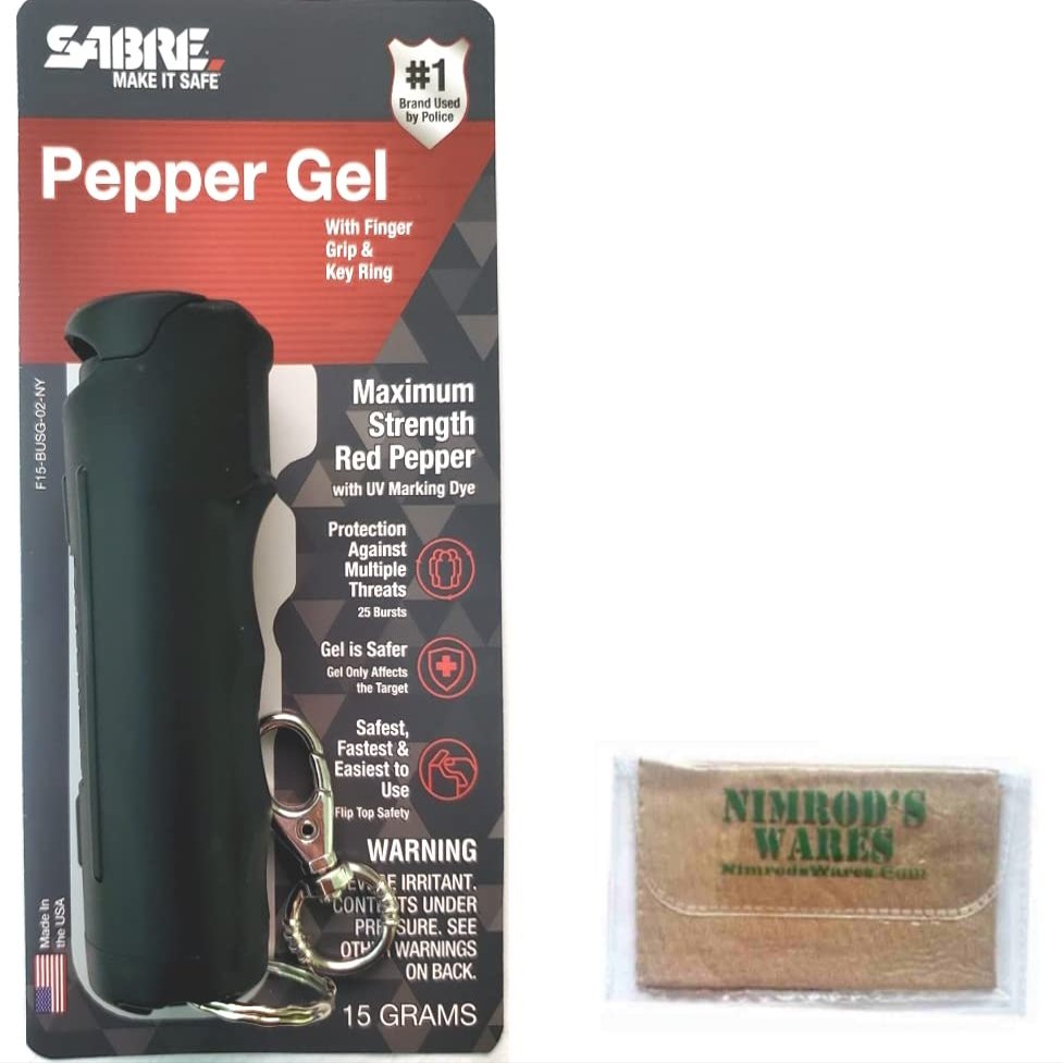 Nimrod's Wares Sabre Pepper Gel 12 Foot 25 Bursts Self-Defense Grip Key Ring Clip F15-BUSG-02-NY Bundle with Microfiber Cloth