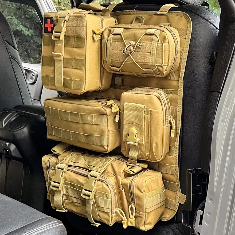 Universal Tactical Vehicle Back Seat Organizer with 5 Molle Pouch Molle Pouches Truck Seat Organizer Tactical Gear for Car Truck Ford Jeep Vehicle