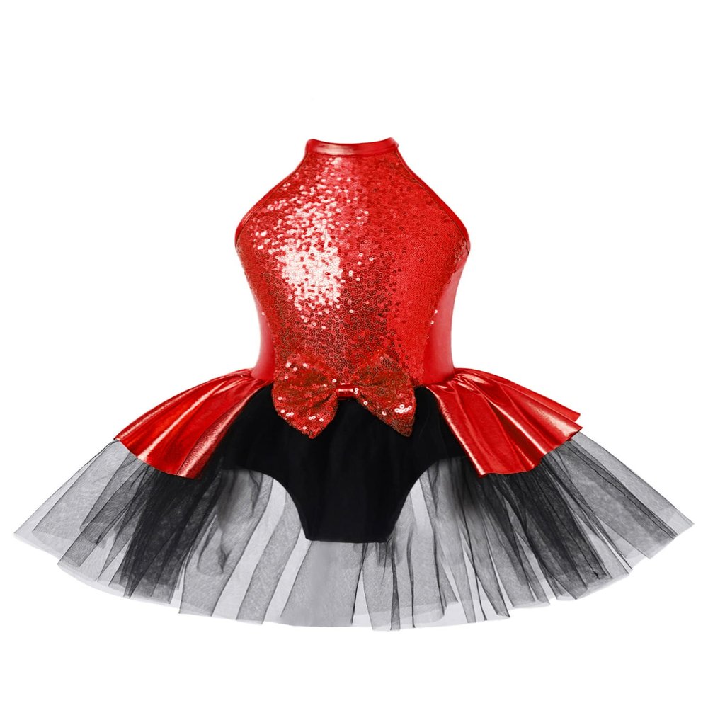 CHICTRY Kids Girls Shiny Sequined Ballet Tutu Dress Modern Jazz Latin Dance Costume Dancewear Red with Bow 8 Years