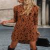 AIEBO Dresses for Women Dress Women's Dress Allover Print Roll Up Sleeve Dress Dresses (Color : Rust Brown, Size : Small) view 3