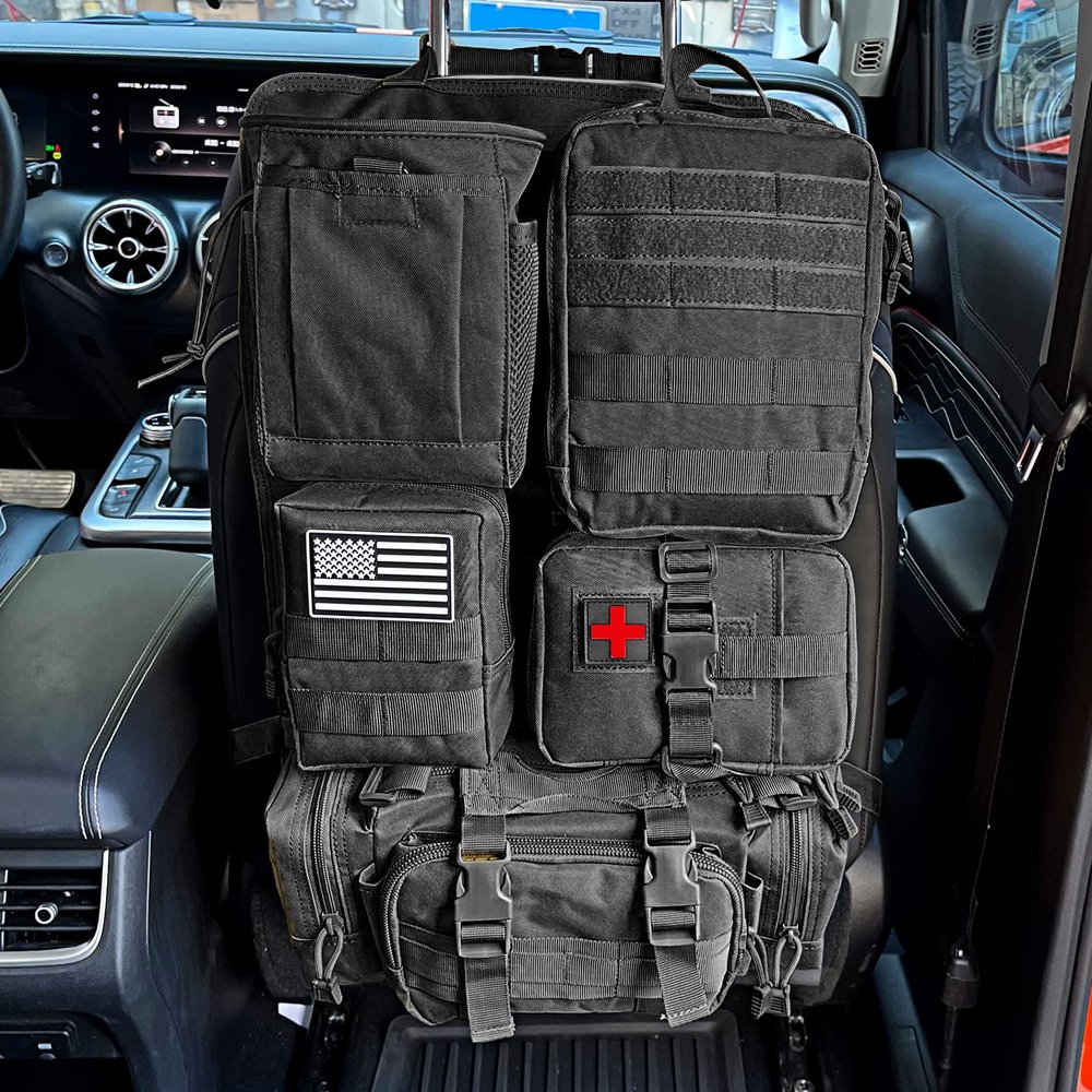 Car Seat Back Organizer Tactical Seat Back Organizer with 5 Molle Pouch, Medical Pouch Admin Pack Drawstring Dump Bag EDC Pack Tactical Fanny Pack Molle Panel Accessories