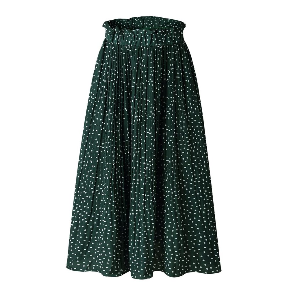 Fulbant Spring Women Long Skirt Black White Yellow High Waist Polka Dots Y2k Skirts M