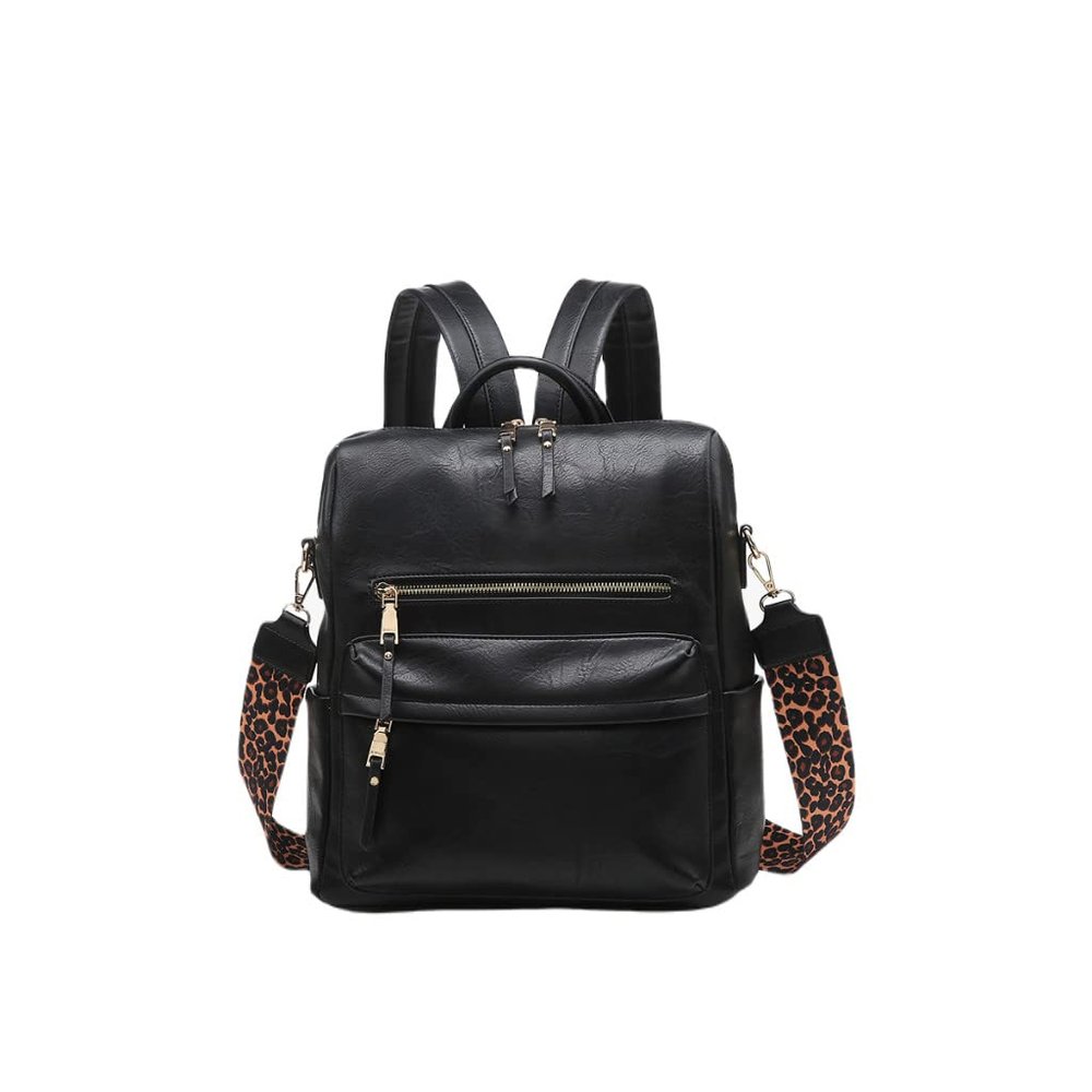 JEN & CO. Amelia Backpack Purse for Women Fashion Vegan Leather Ladies Travel Shoulder Bag with Guitar Strap, Black