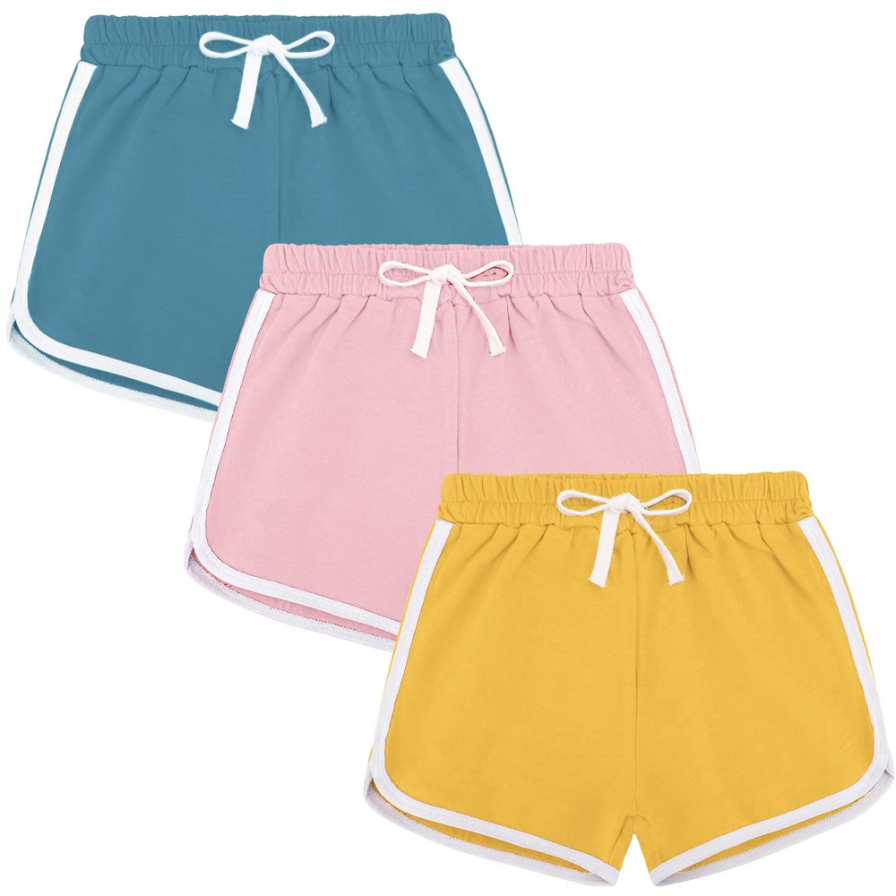 BOOPH 3Pc Girls Athletic Shorts Active Running Dolphin Shorts 12-14 Years Green Pink Yellow