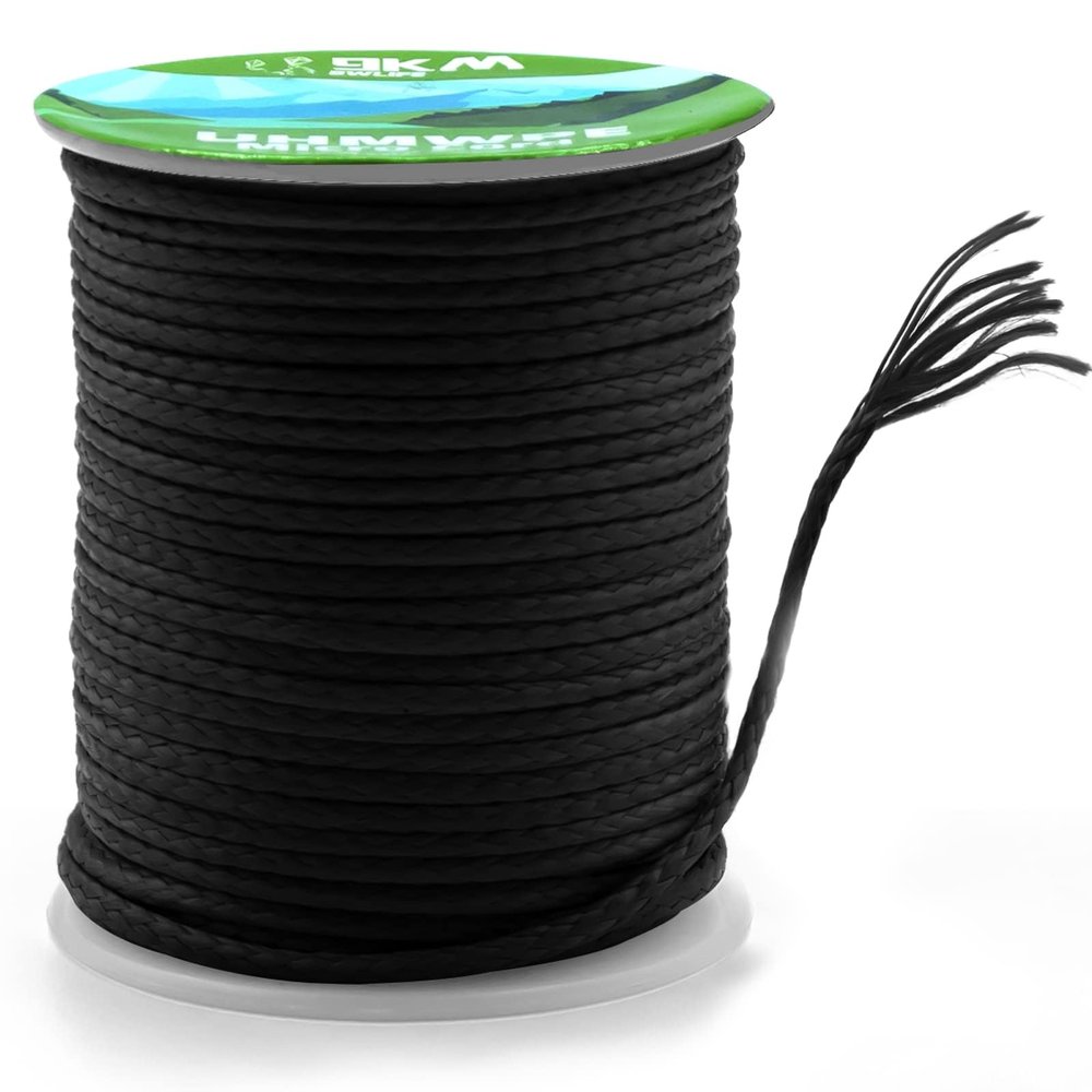 9KM DWLIFE 100% UHMWPE Braided Cord, 1.3mm Black 200ft 580lb Hollow Rope for Hammock, Kite, Fishing, Climbing, Camping