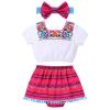 Baby Girl Traditional Mexican Cinco De Mayo Fiesta Dress Toddler My 1st Cinco de Mayo Outfit Crop Top Skirted Shorts Bowknot Headband Kids May 5 Summer Holiday Uno First Birthday Set Hot Pink 12-18M view 1